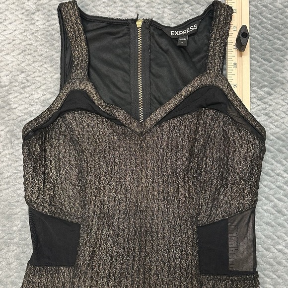 Express Y2K Dress Womens S Size 0 Mesh See Through V Neck Black Gold Whimsygoth - Picture 8 of 12
